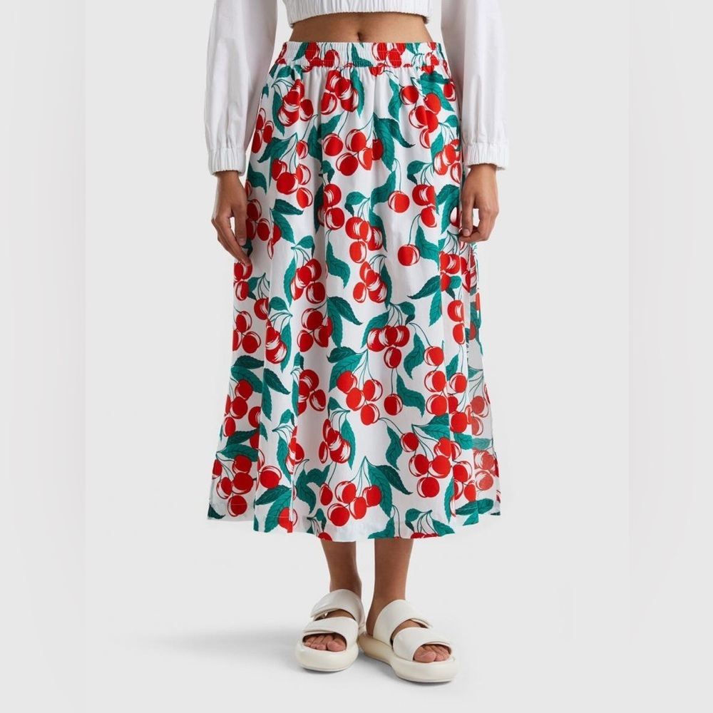 Benetton Cherry Print Set Crop Top & Midi Skirt – Size S - Picture 15 of 15